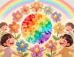 一年一班七色花班徽：每个孩子都是独特的花朵