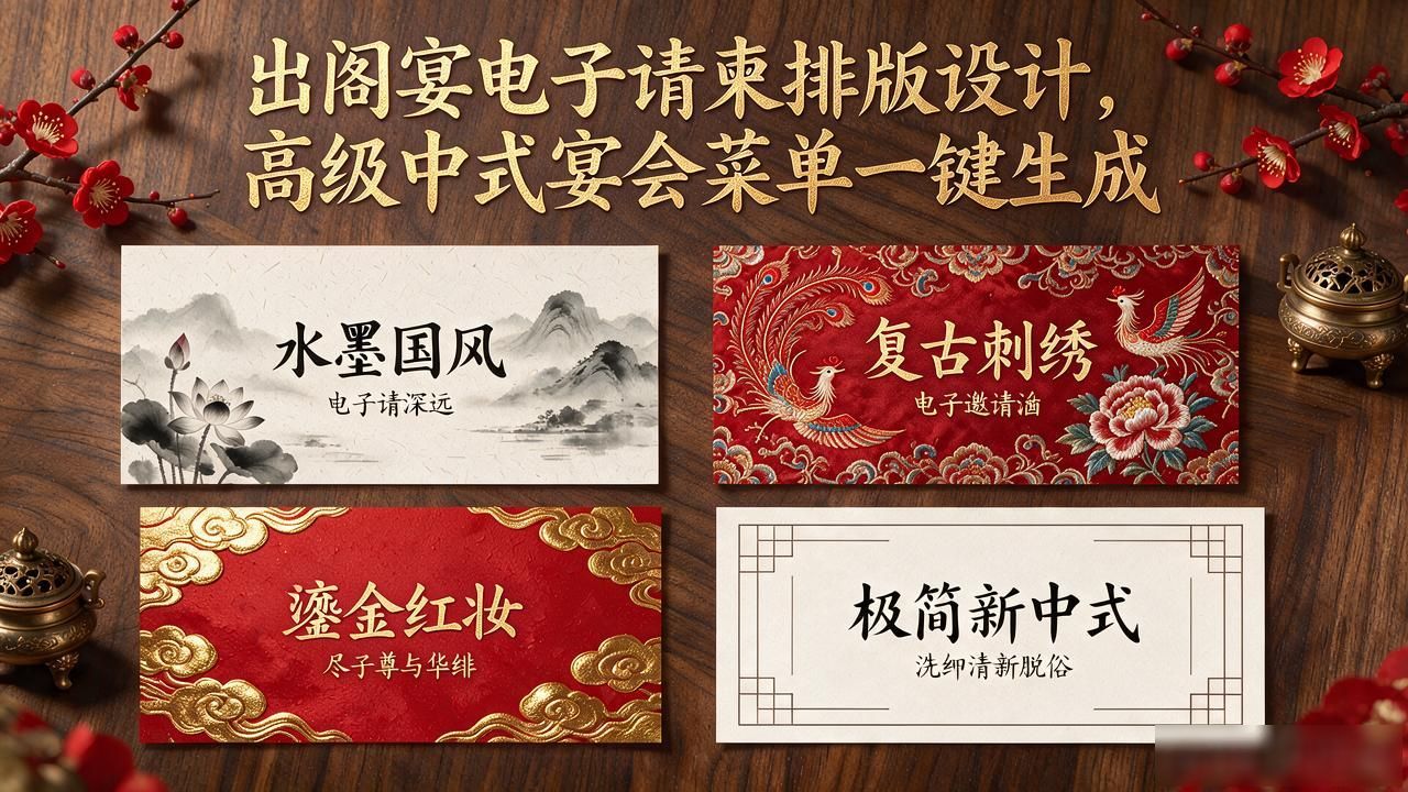 宴会菜单排版设计_2026出阁宴电子请柬制作平台_新中式出阁宴邀请函模板