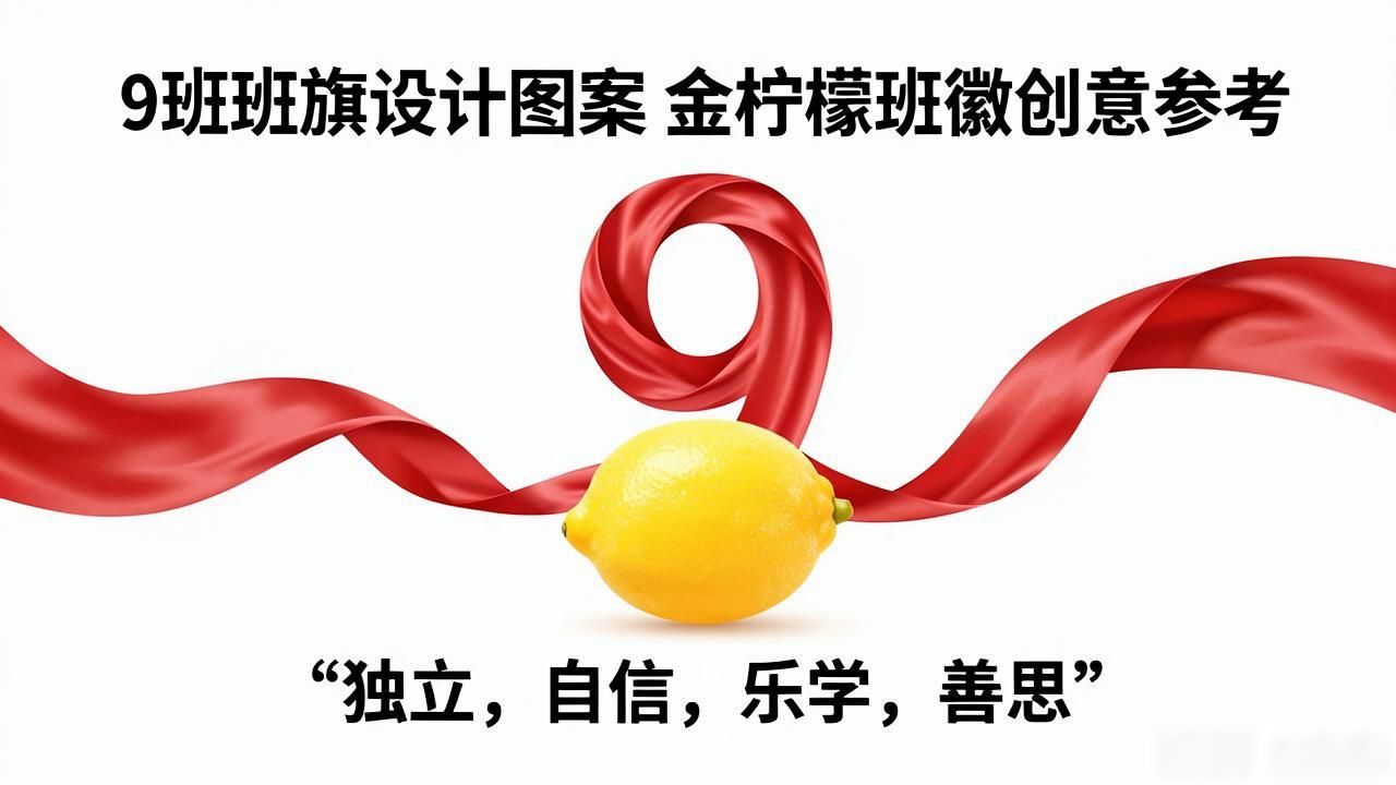 金色柠檬拟人形象班徽设计_9班班旗设计图案大全_H0441X台北市第五实验小学2043级9班金柠檬中队班徽logo设计